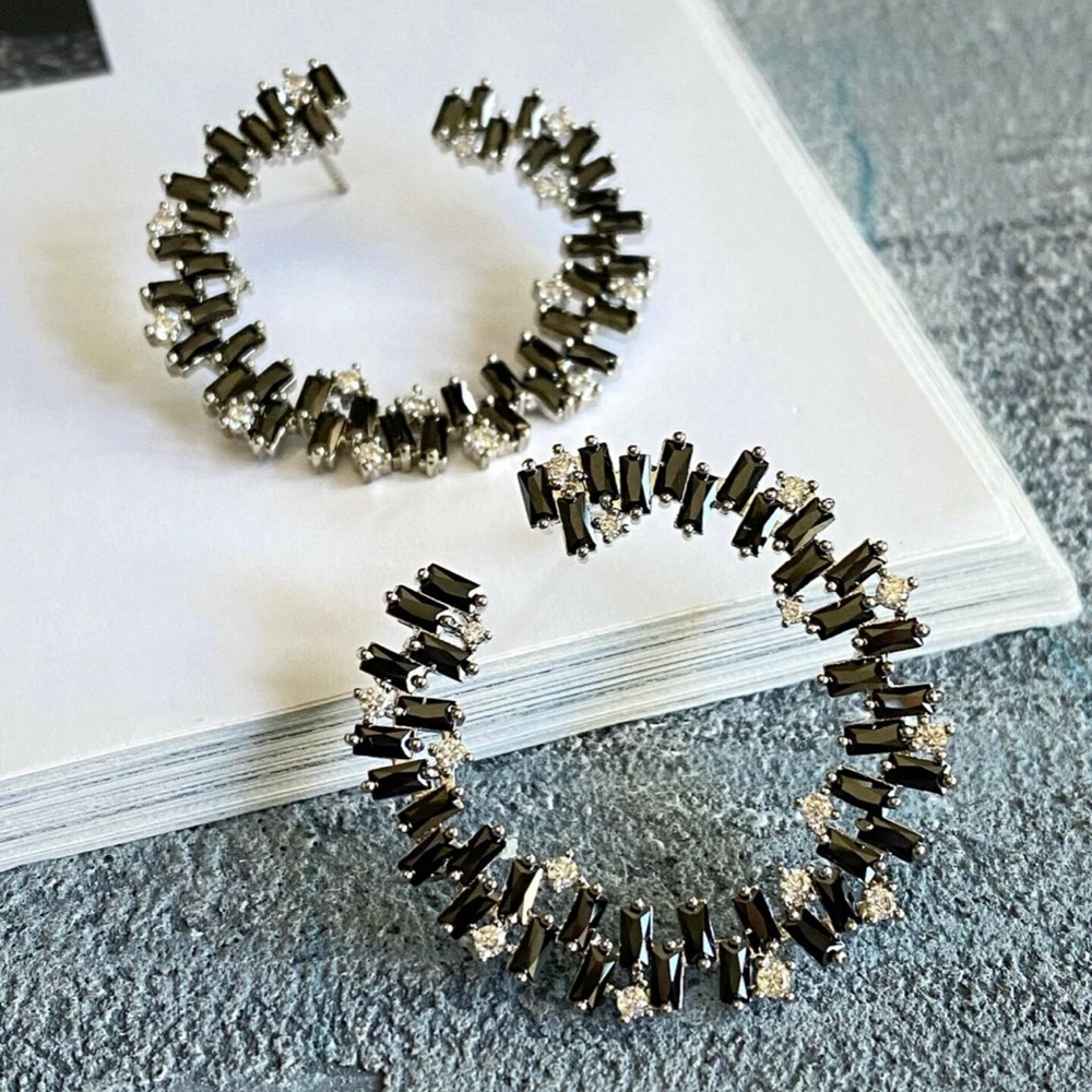 LAST ONE🔥 Black Crystal & White Zircon Earrings | Platinum Plated Luxury Jewelry